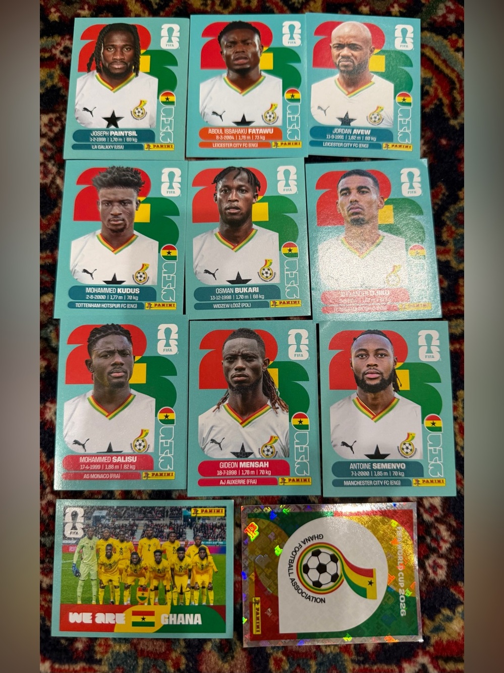 WORLD CUP 2026 PANINI STICKER.GHANA TEAM. LOT OF 11 STICKERS. BRASIL Edi